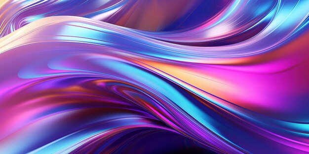 Foto ondas de gradiente de cromo holográfico fondo abstracto ondas de superficie líquida reflexiones renderizado en 3d