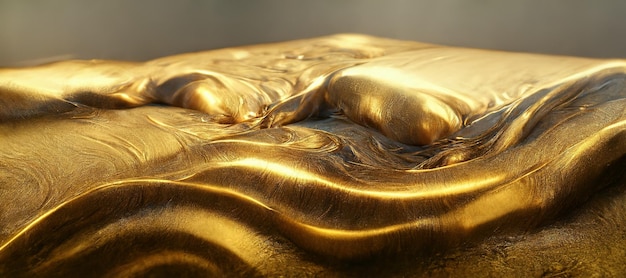 Ondas líquidas sólidas de ouro brilhante espetaculares abstratas Ilustração 3D digital