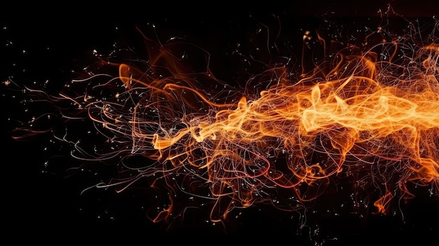 Ondas de llama de fuego con chispas en un concepto de fondo negro IA generativa