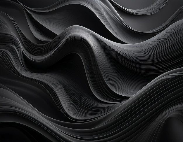 Ondas negras abstractas sobre un fondo oscuro para un diseño elegante