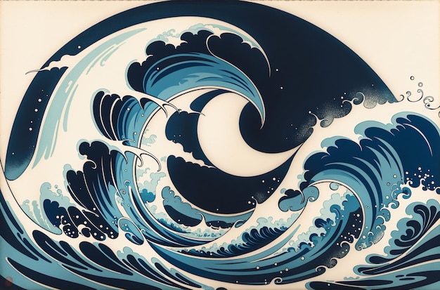 Ondas oceânicas inspiradas na arte japonesa, perfeitas para apresentações com tema oceânico