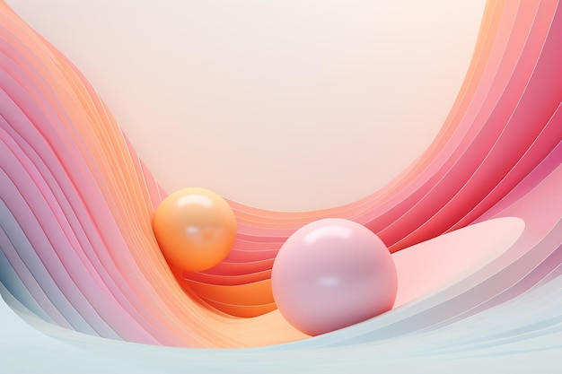 Las ondas pastel acuna las esferas en una tranquilizadora armonía de forma y color perfectas para visuales suaves o elementos de diseño suave Copiar espacio para texto IA generativa
