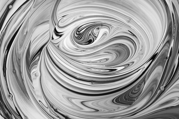 Ondas pretas e brancas na fusão cinzenta de cores Fluid Art Abstract mármore fundo ou textura