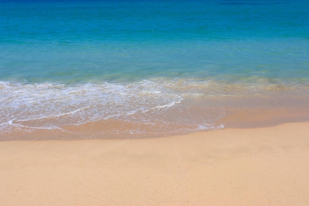 Ondas quentes de uma praia tropical lavam a areia