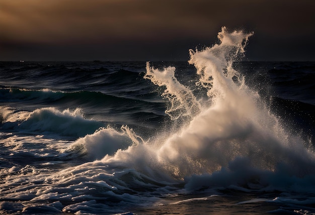 Ondas salpicando no mar Negro à noite