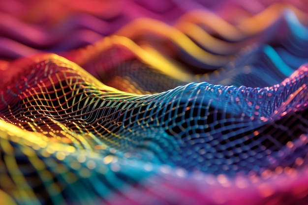 Foto ondas sinusoidais multicoloridas em padrão de grade geométrica geradas pela ia