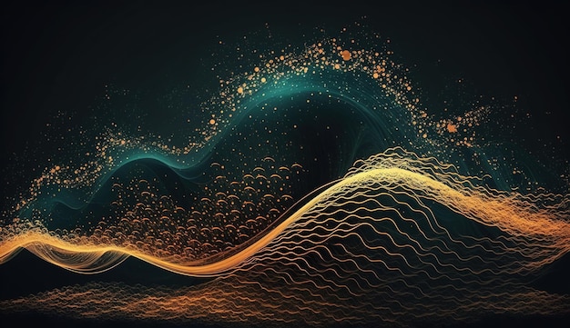 Ondas de sonido Ilustración de efecto dinámico con flujo de onda de partículas AI Generativo