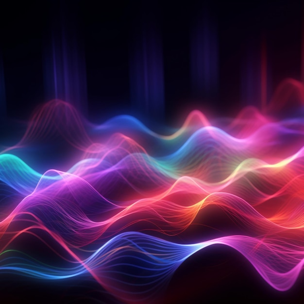 Ondas de sonido de neón abstracto 3d render fondo de pantalla de ondas rosadas Arte generado por AI