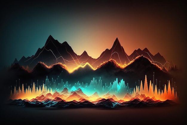 Foto ondas de sonido de paisaje abstracto, forma de onda de audio de frecuencia, ai generativo