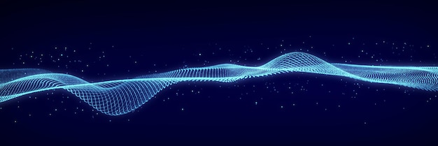 Ondas sonoras dinámicas Pulsación de partículas musicales Concepto de flujo de energía azul Renderización 3D
