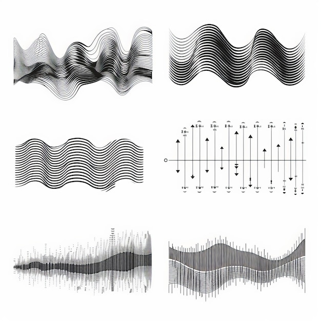 Foto las ondas sonoras negras representan señales de radio musicales abstractas y voces digitales un conjunto moderno de ecualizadores constituye el volumen de audio monocromático un ritmo formado por ondas sonoras está aislado en un