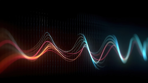 Ondas sonoras oscilando con el brillo de la luz de fondo de tecnología abstracta