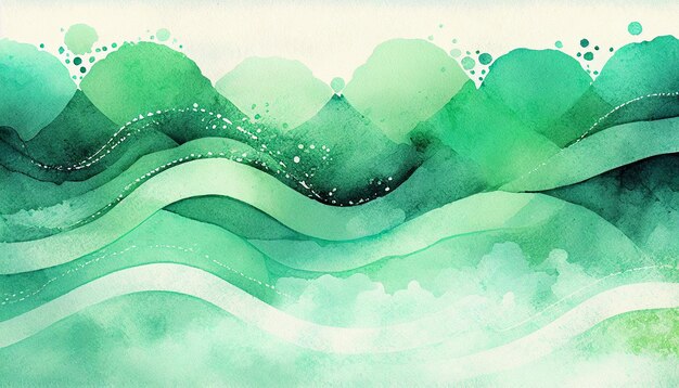 Ondas texturizadas em aquarela verde fundo ondulado de cor pastelGenerative AI