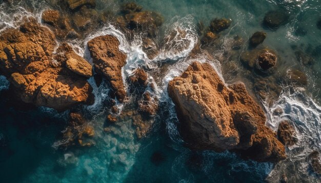 Ondas tranquilas quebrando na costa rochosa geradas por IA