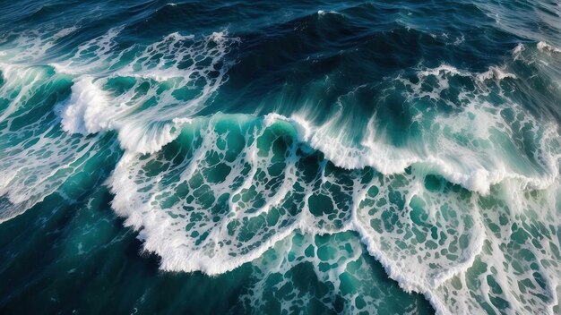 Foto ondas turquesas com espuma branca num oceano sereno