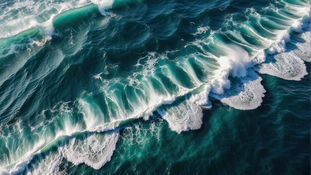 Foto ondas turquesas com espuma branca num oceano sereno