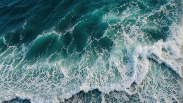 Foto ondas turquesas com espuma branca num oceano sereno