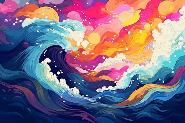 Ondas vibrantes de color Resumen Splash Ilustración IA generativa