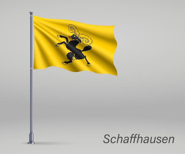 Ondeando la bandera del cantón de Schaffhausen de Suiza en el asta de la bandera Plantilla para el diseño del cartel del día de la independencia