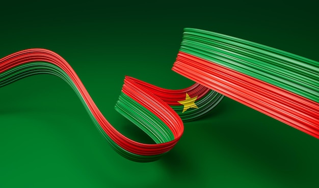 Ondeando la bandera de la cinta del día de la independencia de Burkina Faso banner ilustración 3d