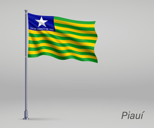 Ondeando la bandera del estado de Piauí de Brasil en el asta de la bandera Plantilla para el diseño del cartel del día de la independencia