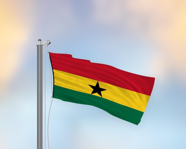 Ondeando la bandera de Ghana en un asta de bandera