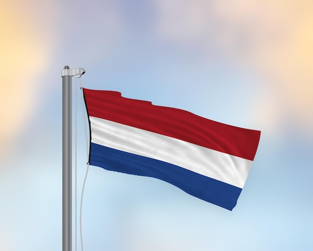 Ondeando la bandera de Holanda en un mástil de bandera