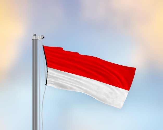 Ondeando la bandera de Indonesia en un asta de bandera