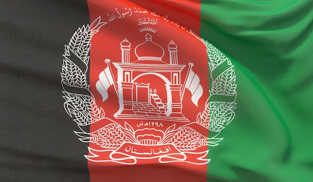 Ondeando la bandera nacional de Afganistán Waved closeup muy detallado 3D Render