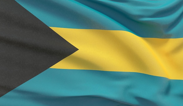 Ondeando la bandera nacional de bahamas agitó render d de primer plano muy detallado