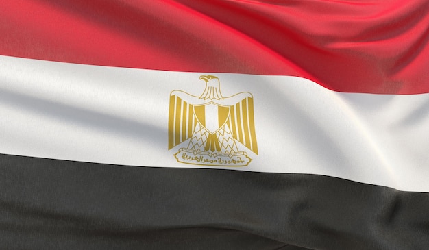 Ondeando la bandera nacional de Egipto Ondeó render 3D de primer plano muy detallado