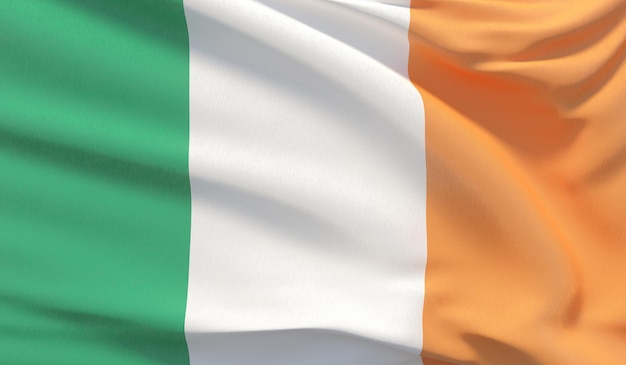 Ondeando la bandera nacional de Irlanda Ondeó render 3D de primer plano muy detallado