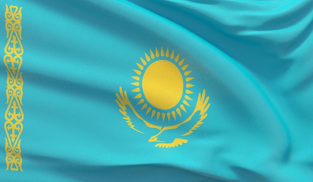 Ondeando la bandera nacional de Kazajstán Waved closeup muy detallado 3D Render