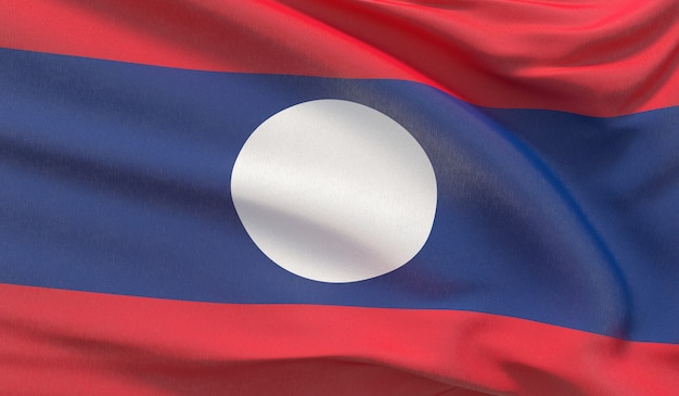 Ondeando la bandera nacional de Laos. Render 3D de primer plano muy detallado con la mano.