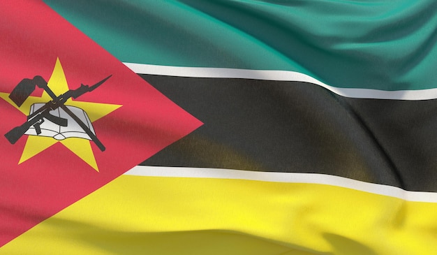 Ondeando la bandera nacional de mozambique ondeó un primer plano muy detallado d render