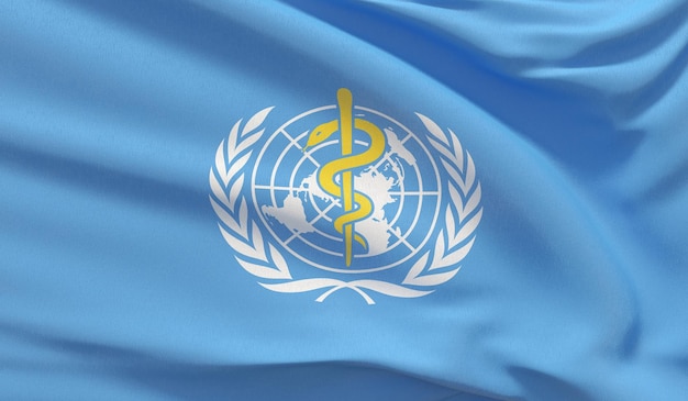 Ondeando la bandera nacional de la organización mundial de la salud que d ilustración