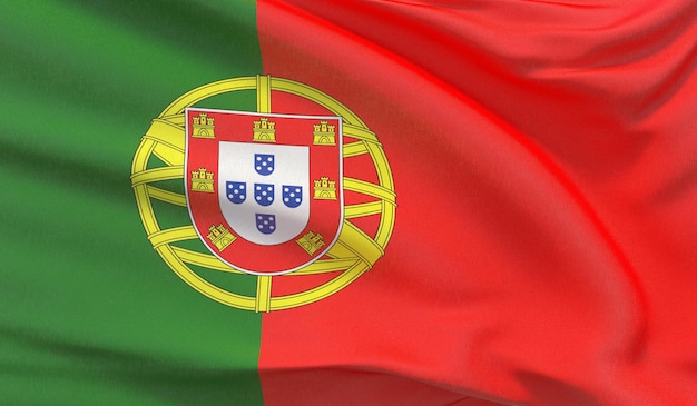 Ondeando la bandera nacional de portugal ondeó un primer plano muy detallado d render