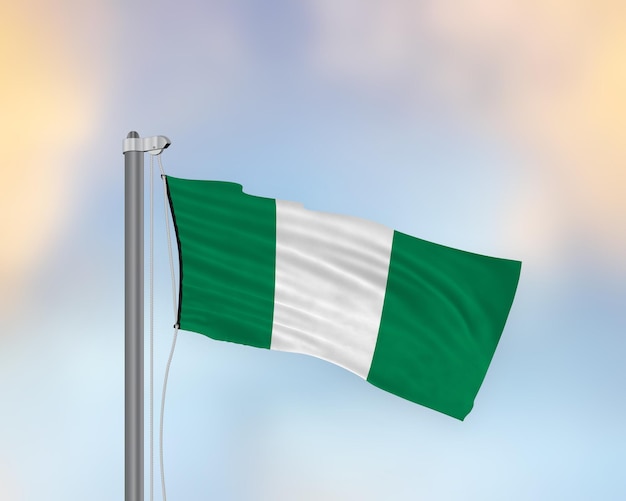 Ondeando la bandera de Nigeria en un mástil de bandera