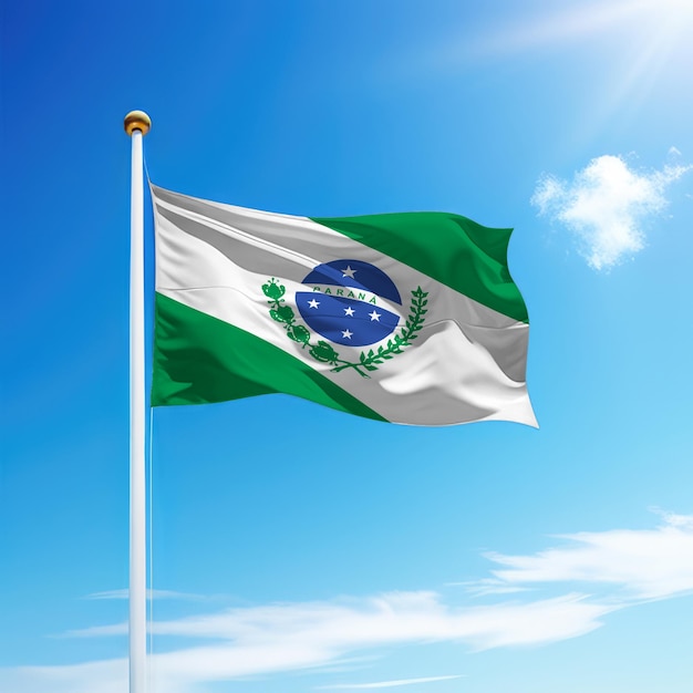 Ondeando la bandera de Paraná es un estado de Brasil en el asta de la bandera