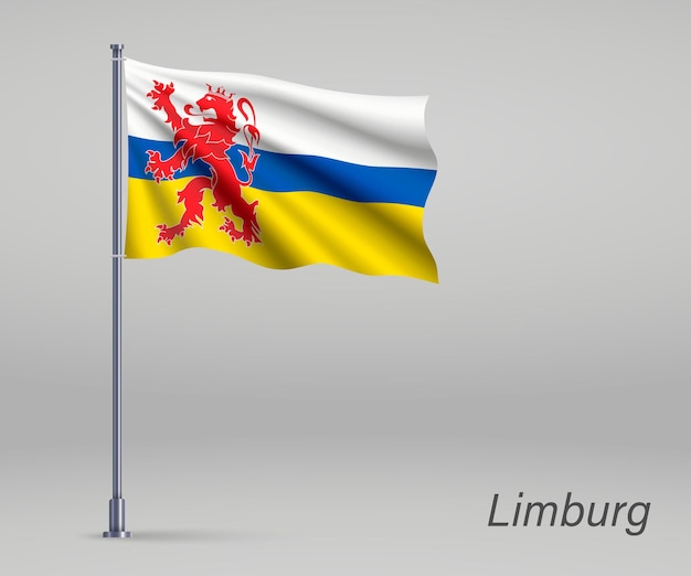Ondeando la bandera de la provincia de Limburgo de los Países Bajos en el asta de la bandera Plantilla para el diseño del cartel del día de la independencia