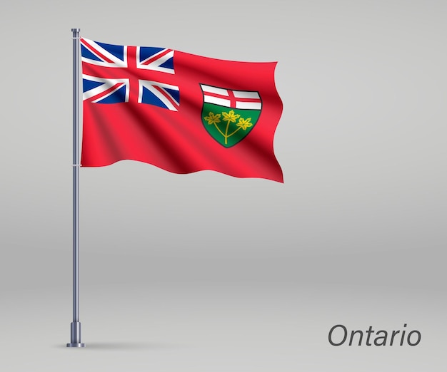 Ondeando la bandera de la provincia de Ontario de Canadá en el asta de la bandera Plantilla para el diseño del cartel del día de la independencia