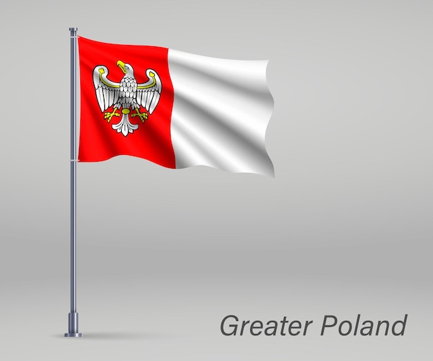 Ondeando la bandera de la provincia de Polonia del Voivodato de Gran Polonia en el asta de la bandera Plantilla para el diseño del cartel del día de la independencia