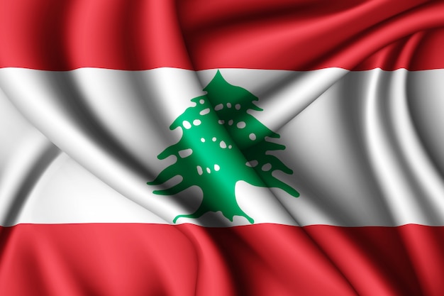 Ondeando la bandera de seda del Líbano