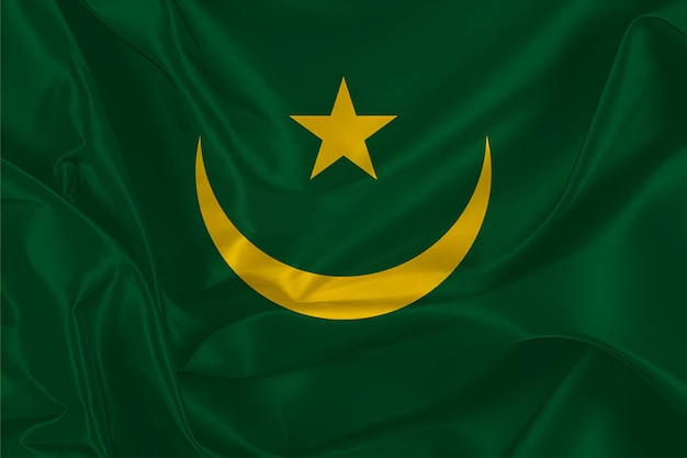 Ondeando la bandera de seda de Mauritania