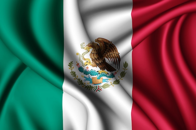 Ondeando la bandera de seda de México