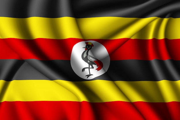 Ondeando la bandera de seda de Uganda