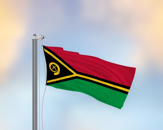 Ondeando la bandera de Vanuatu en un mástil de bandera