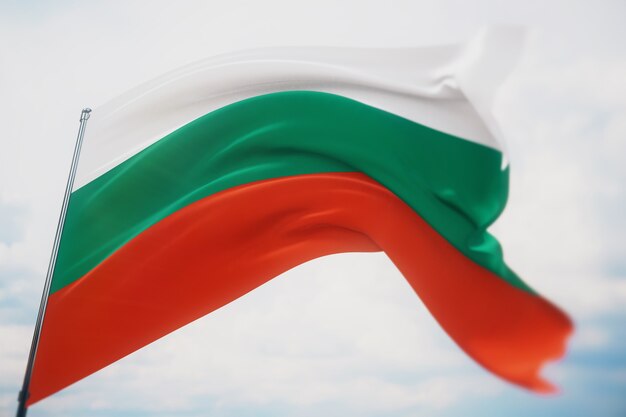 Ondeando banderas del mundo - bandera de Bulgaria. Filmada con poca profundidad de campo, enfoque selectivo. Ilustración 3D.