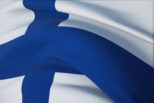 Ondeando banderas del mundo - bandera de Finlandia. Vista de cerca, ilustración 3D.