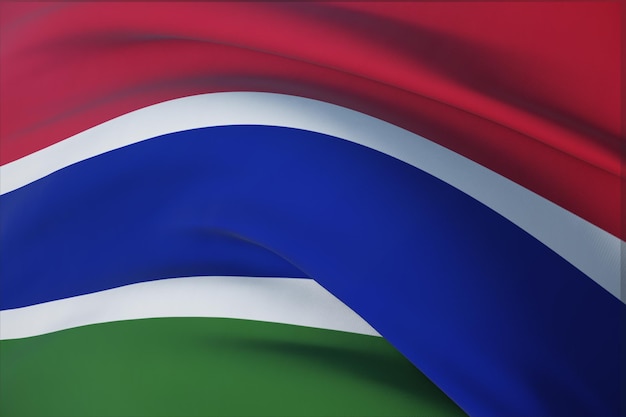 Ondeando banderas del mundo - bandera de Gambia. Vista de cerca, ilustración 3D.